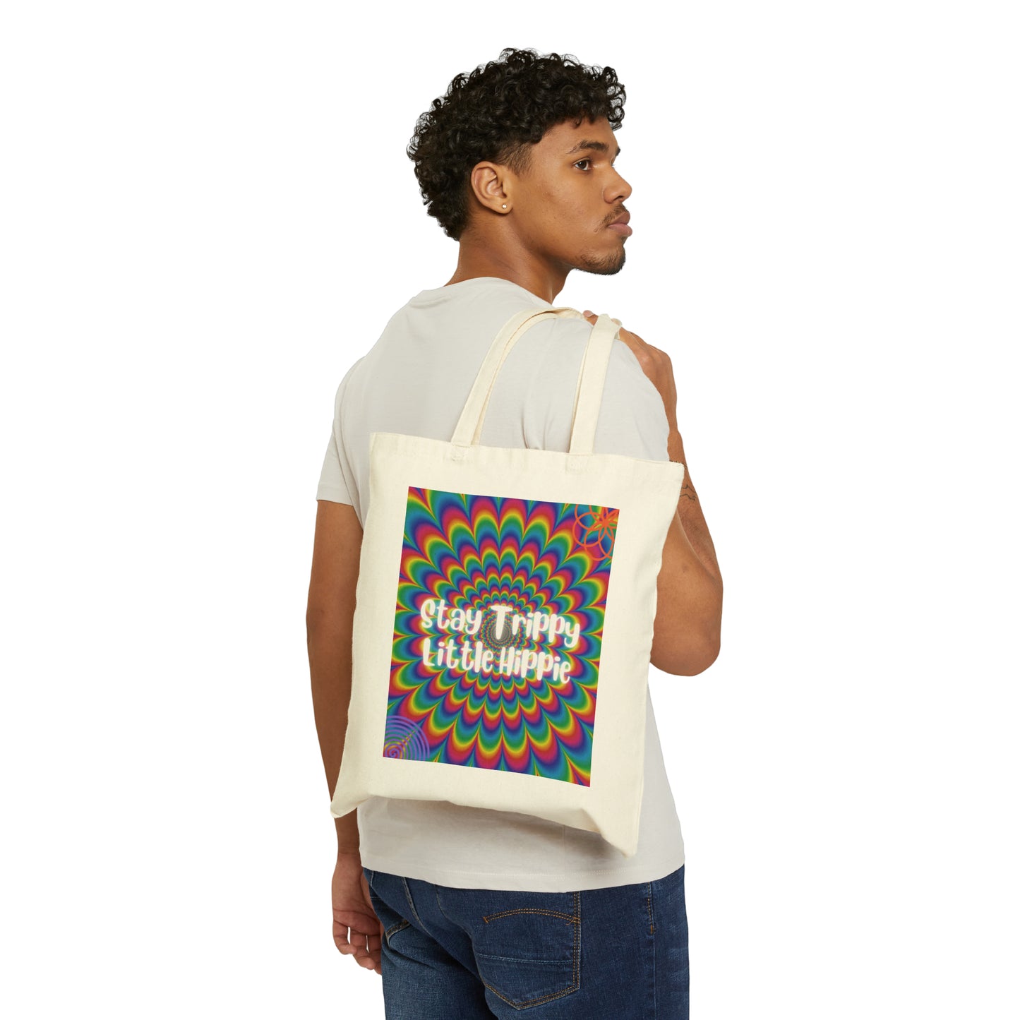 Stay Trippy Little Hippie--Cotton Canvas Tote Bag (Tranquil Ink LLC)